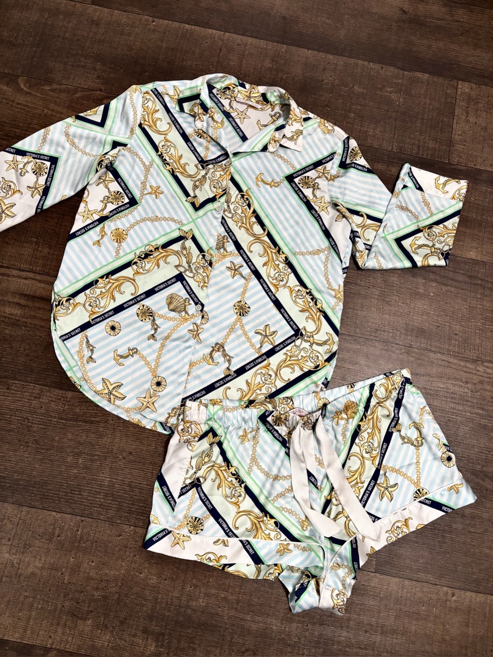 Victoria’s Secret Nautical Sailor Satin Pajama Set Size L. Rare find.